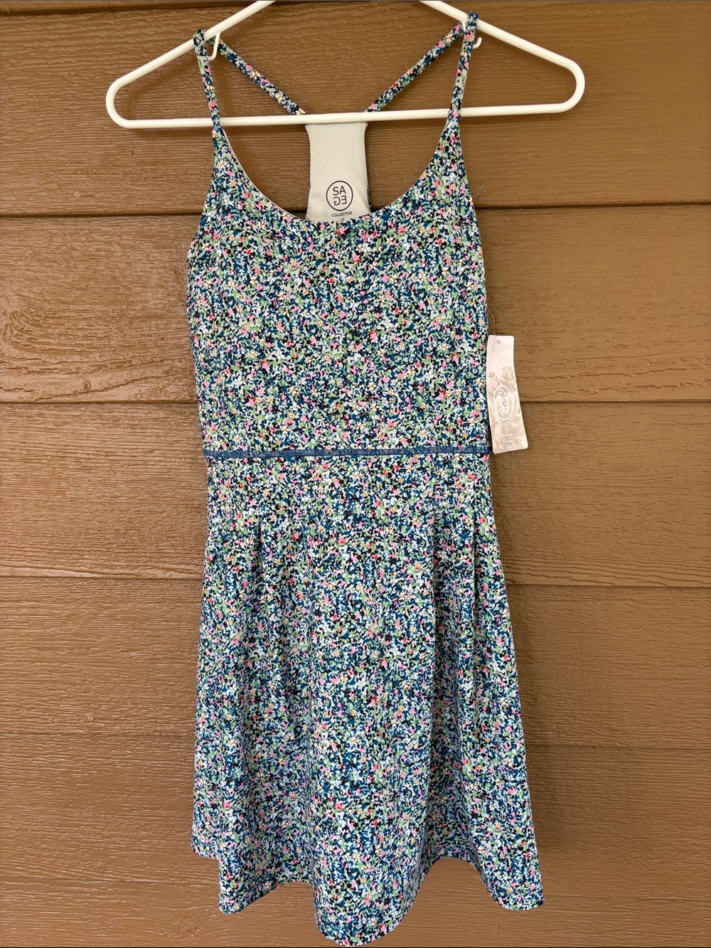 Sage NWT Floral Spaghetti-Strap Athletic Dress w/ Sewn in Spandex Shorts -Sz XS
